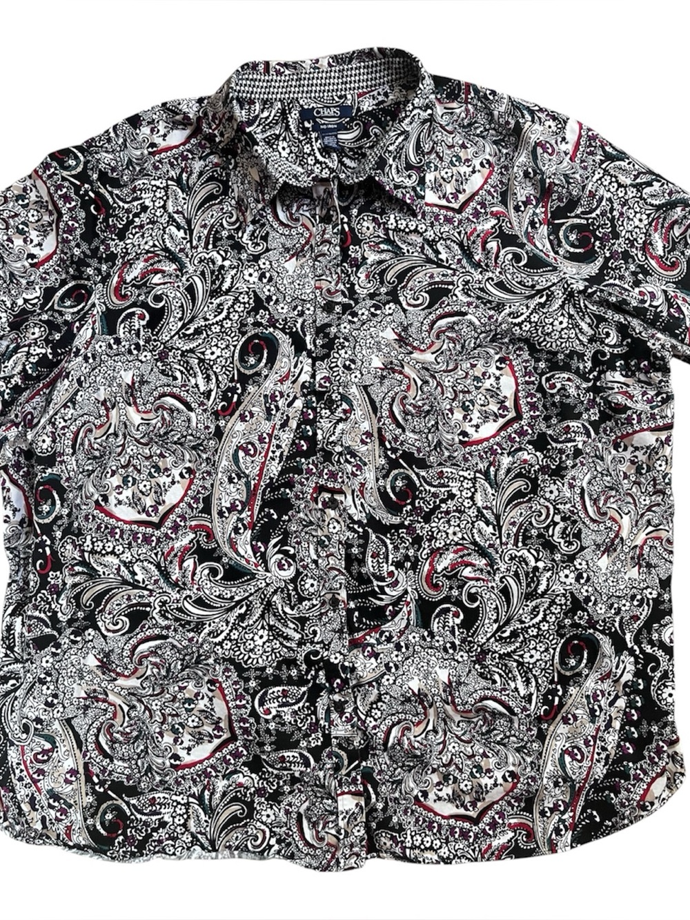 Chaps Women's Shirt Blouse Plus 3X Paisley No Iron Flip Cuff 100% Cotton